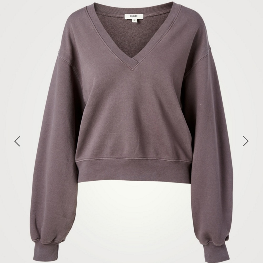 AGODLE Cotton Balloon Sleeve V-Neck Sweatshirt